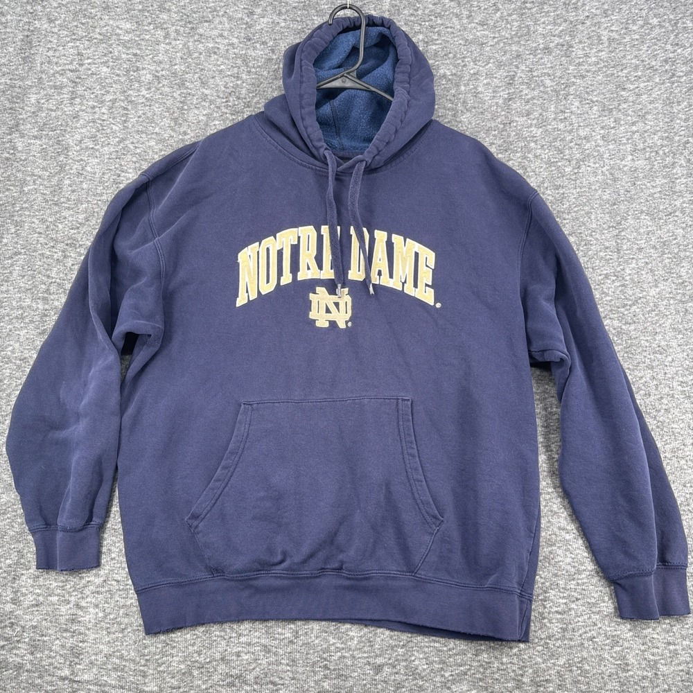 Vintage Notre Dame Fighting Irish Pullover Hoodie Mens Large Navy Genuine Stuff